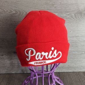 Red Paris France Cuffed Beanie